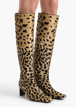 Khaite Boots-Ona Knee-High Boot in Hyena Print Haircalf