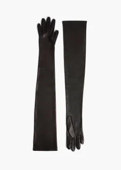 Khaite Soft Accessories-Remo Long Gloves in Black Leather