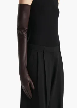 Khaite Soft Accessories-Remo Long Gloves in Brown Leather