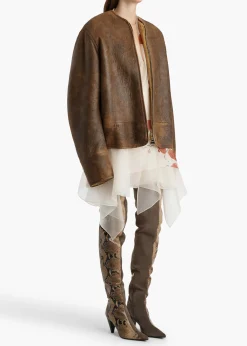 Khaite Leather|Jackets-Ruban Jacket in Dark Brown Distressed Leather
