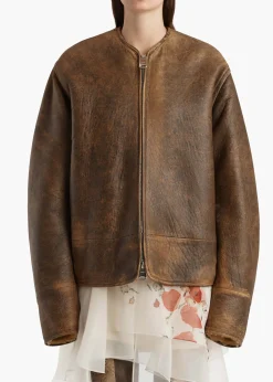 Khaite Leather|Jackets-Ruban Jacket in Dark Brown Distressed Leather