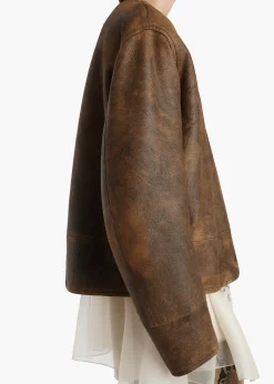 Khaite Leather|Jackets-Ruban Jacket in Dark Brown Distressed Leather