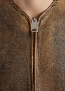 Khaite Leather|Jackets-Ruban Jacket in Dark Brown Distressed Leather