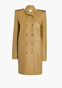 Khaite Leather|Outerwear & Coats-Sadra Coat in Golden Ochre