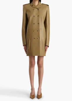 Khaite Leather|Outerwear & Coats-Sadra Coat in Golden Ochre