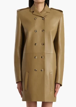 Khaite Leather|Outerwear & Coats-Sadra Coat in Golden Ochre