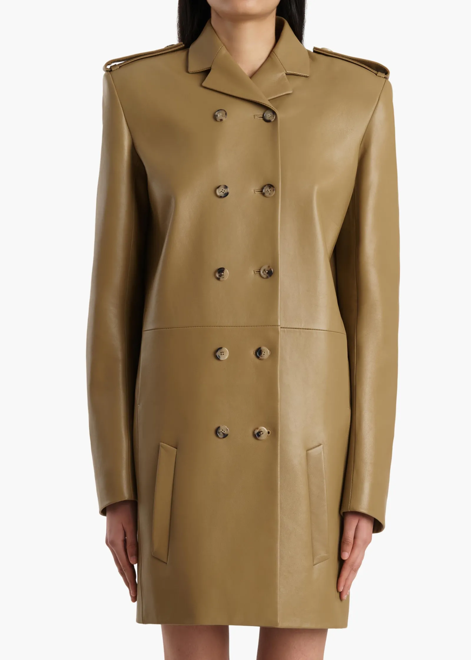 Khaite Leather|Outerwear & Coats-Sadra Coat in Golden Ochre