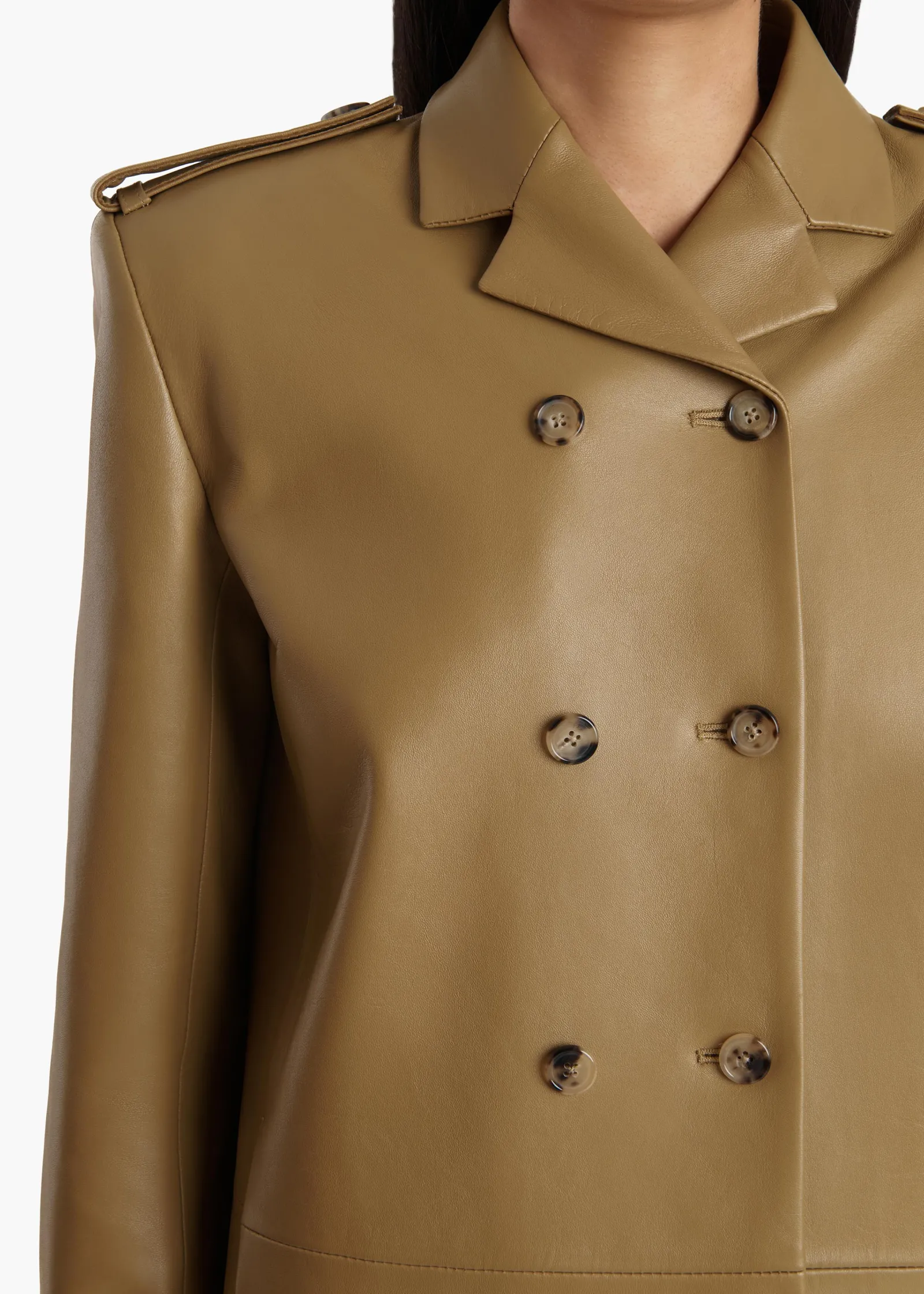 Khaite Leather|Outerwear & Coats-Sadra Coat in Golden Ochre