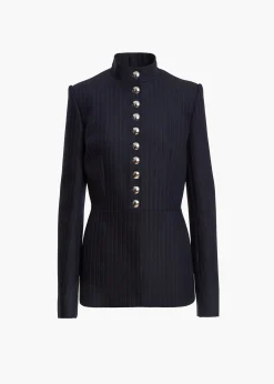 Khaite Leather|Jackets-Samuel Jacket in Navy and White Stripe