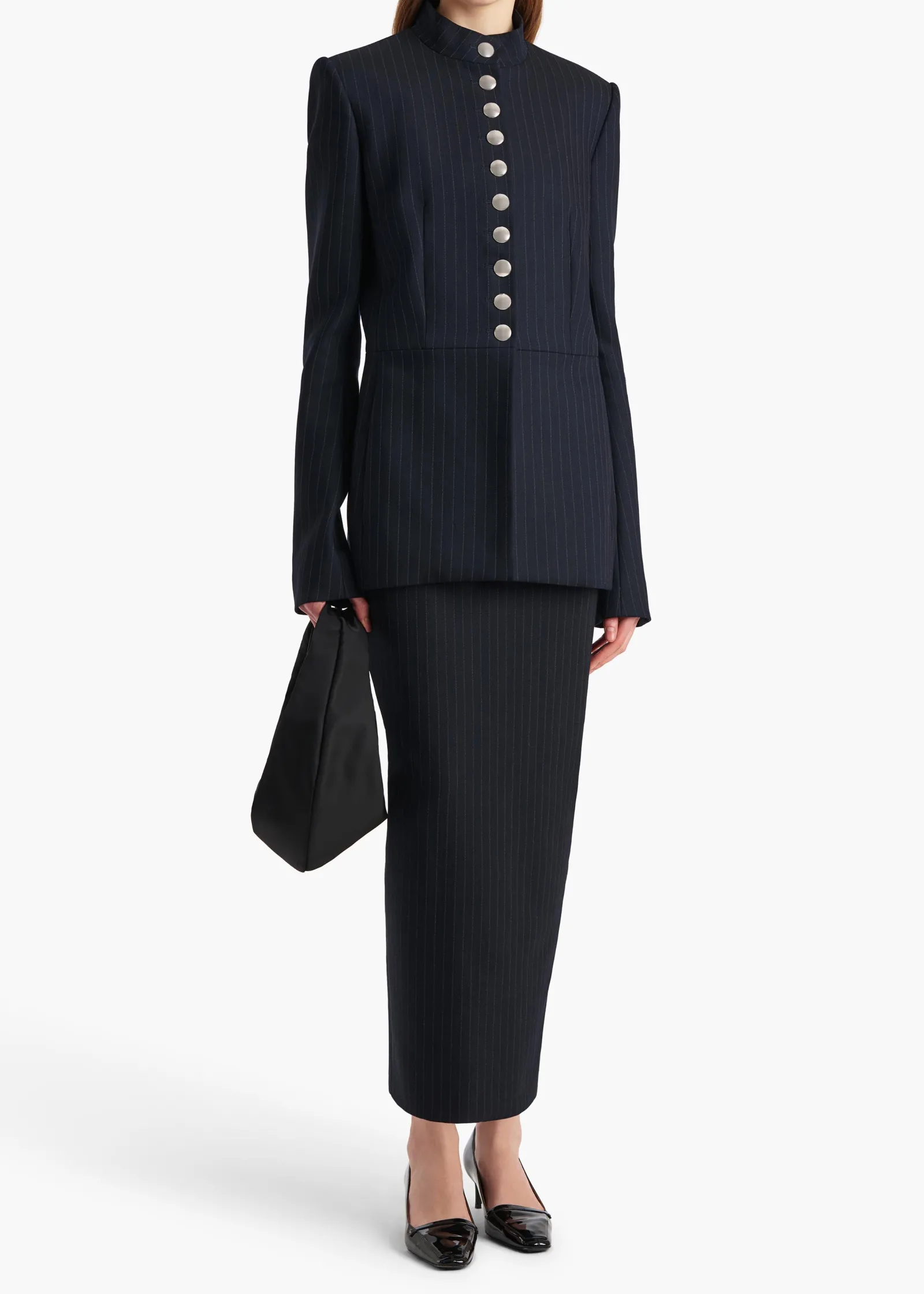 Khaite Leather|Jackets-Samuel Jacket in Navy and White Stripe