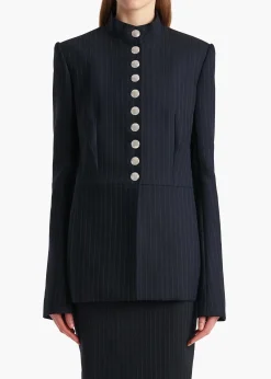 Khaite Leather|Jackets-Samuel Jacket in Navy and White Stripe