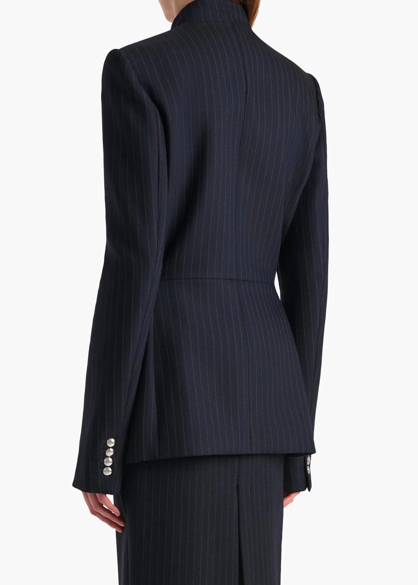 Khaite Leather|Jackets-Samuel Jacket in Navy and White Stripe