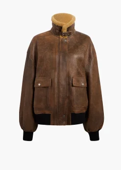 Khaite Leather|Outerwear & Coats-Sandor Jacket in Dark Brown Distressed Leather
