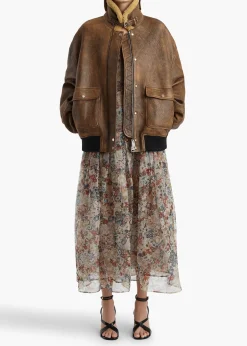 Khaite Leather|Outerwear & Coats-Sandor Jacket in Dark Brown Distressed Leather