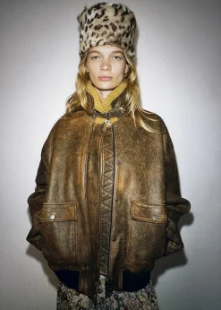 Khaite Leather|Outerwear & Coats-Sandor Jacket in Dark Brown Distressed Leather