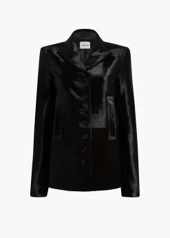 Khaite Outerwear & Coats|Leather-Saraphina Jacket in Chocolate Haircalf