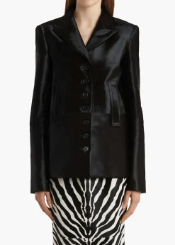 Khaite Outerwear & Coats|Leather-Saraphina Jacket in Chocolate Haircalf