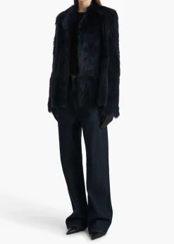 Khaite Jackets|Leather-Saraphina Jacket in Dark Navy Shearling