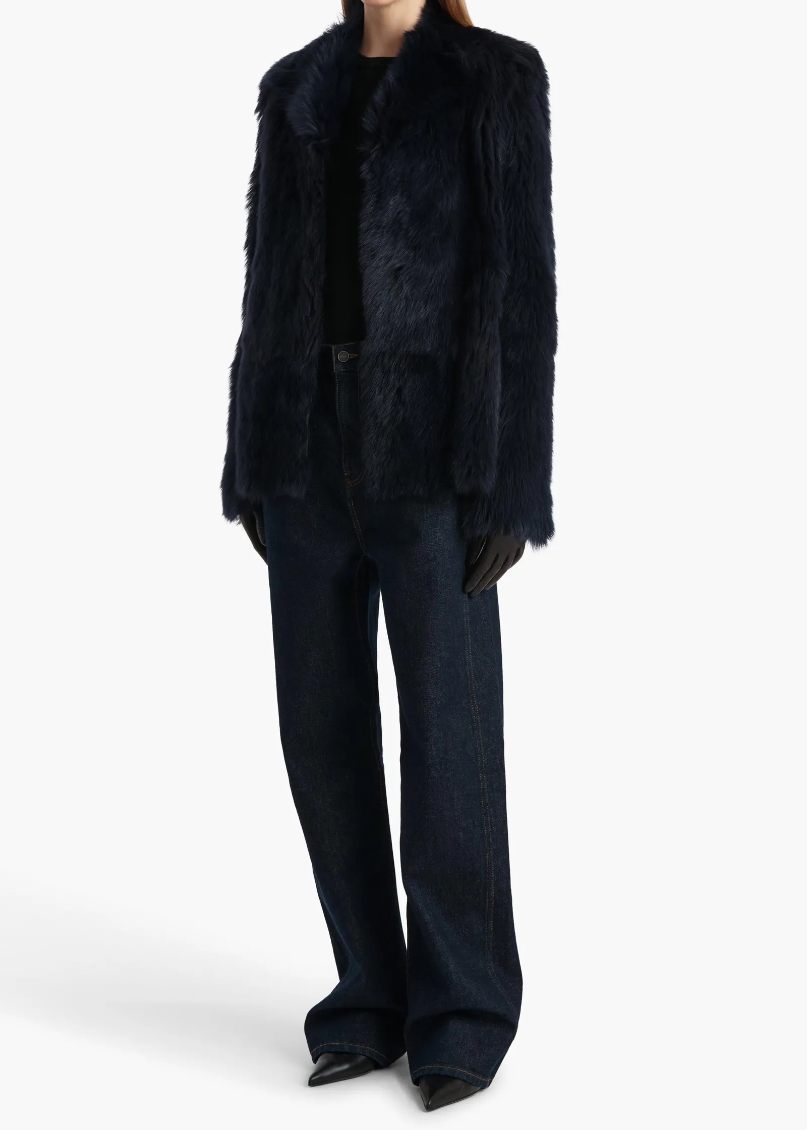 Khaite Jackets|Leather-Saraphina Jacket in Dark Navy Shearling