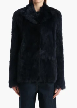 Khaite Jackets|Leather-Saraphina Jacket in Dark Navy Shearling