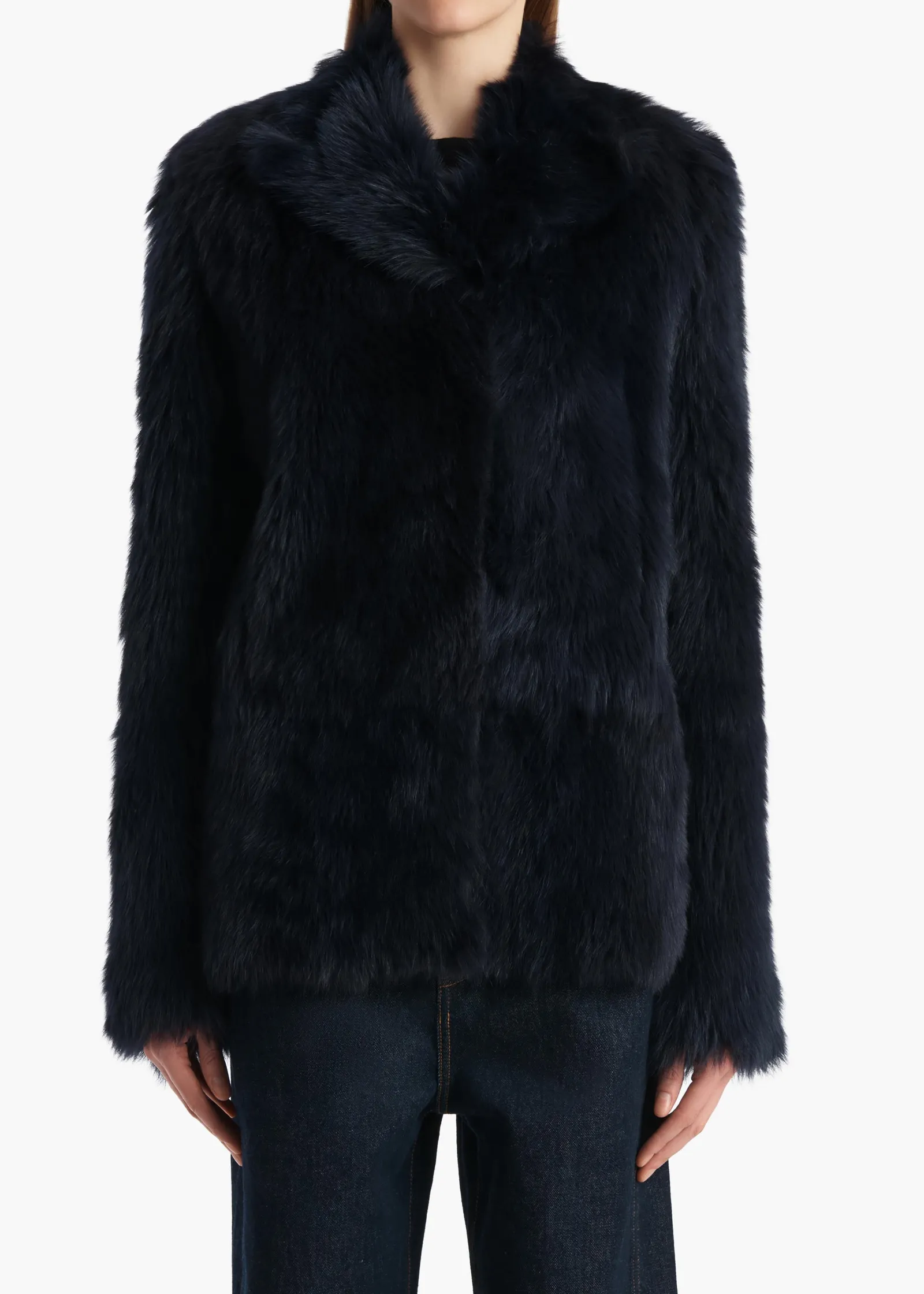 Khaite Jackets|Leather-Saraphina Jacket in Dark Navy Shearling