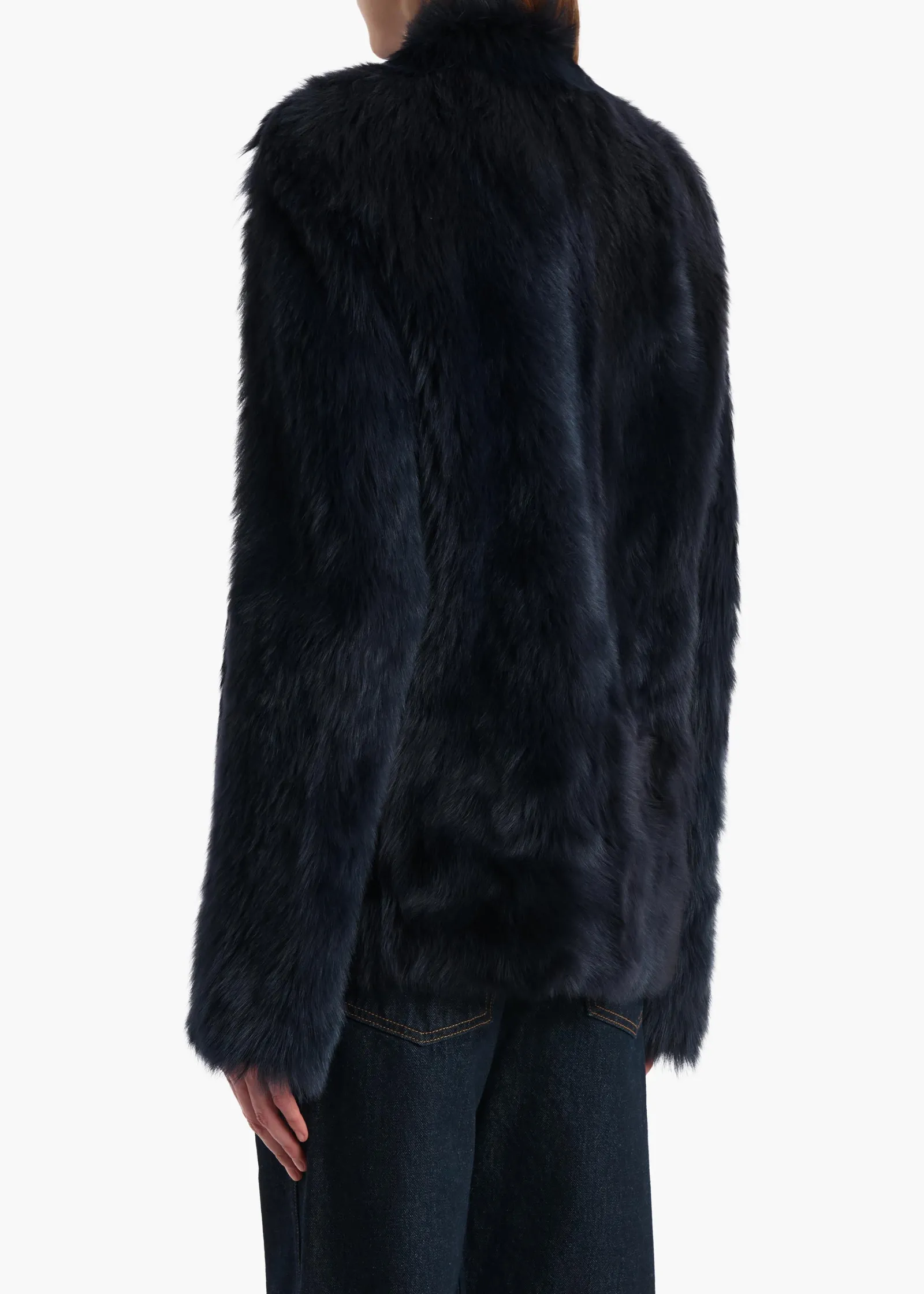 Khaite Jackets|Leather-Saraphina Jacket in Dark Navy Shearling