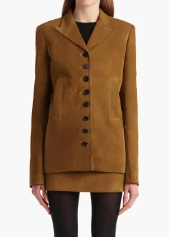 Khaite Outerwear & Coats|Leather-Saraphina Jacket in Toffee Suede