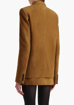 Khaite Outerwear & Coats|Leather-Saraphina Jacket in Toffee Suede