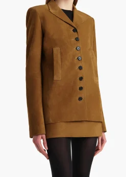 Khaite Outerwear & Coats|Leather-Saraphina Jacket in Toffee Suede