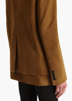 Khaite Outerwear & Coats|Leather-Saraphina Jacket in Toffee Suede