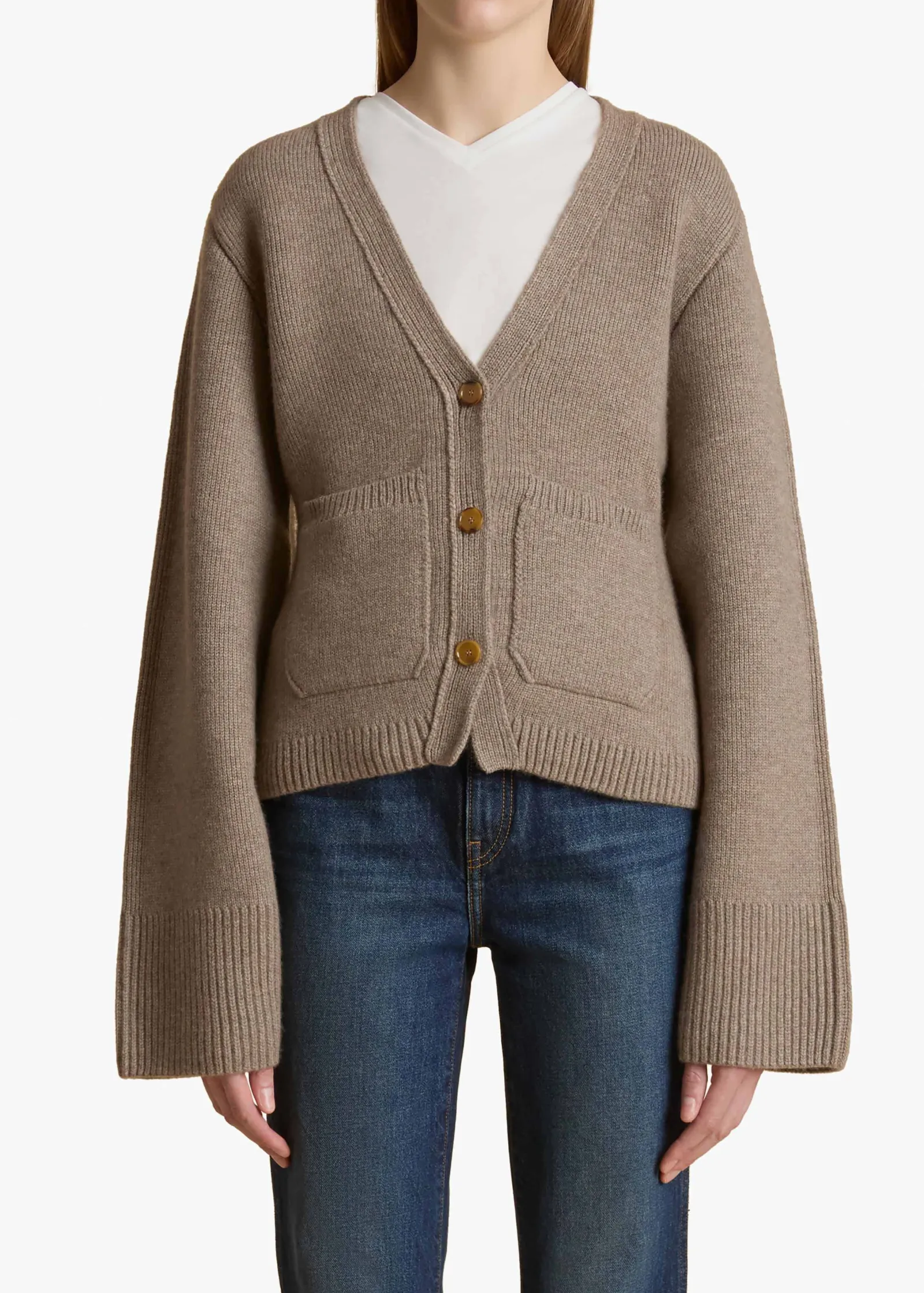 Khaite Knitwear-Scarlet Cardigan in Barley
