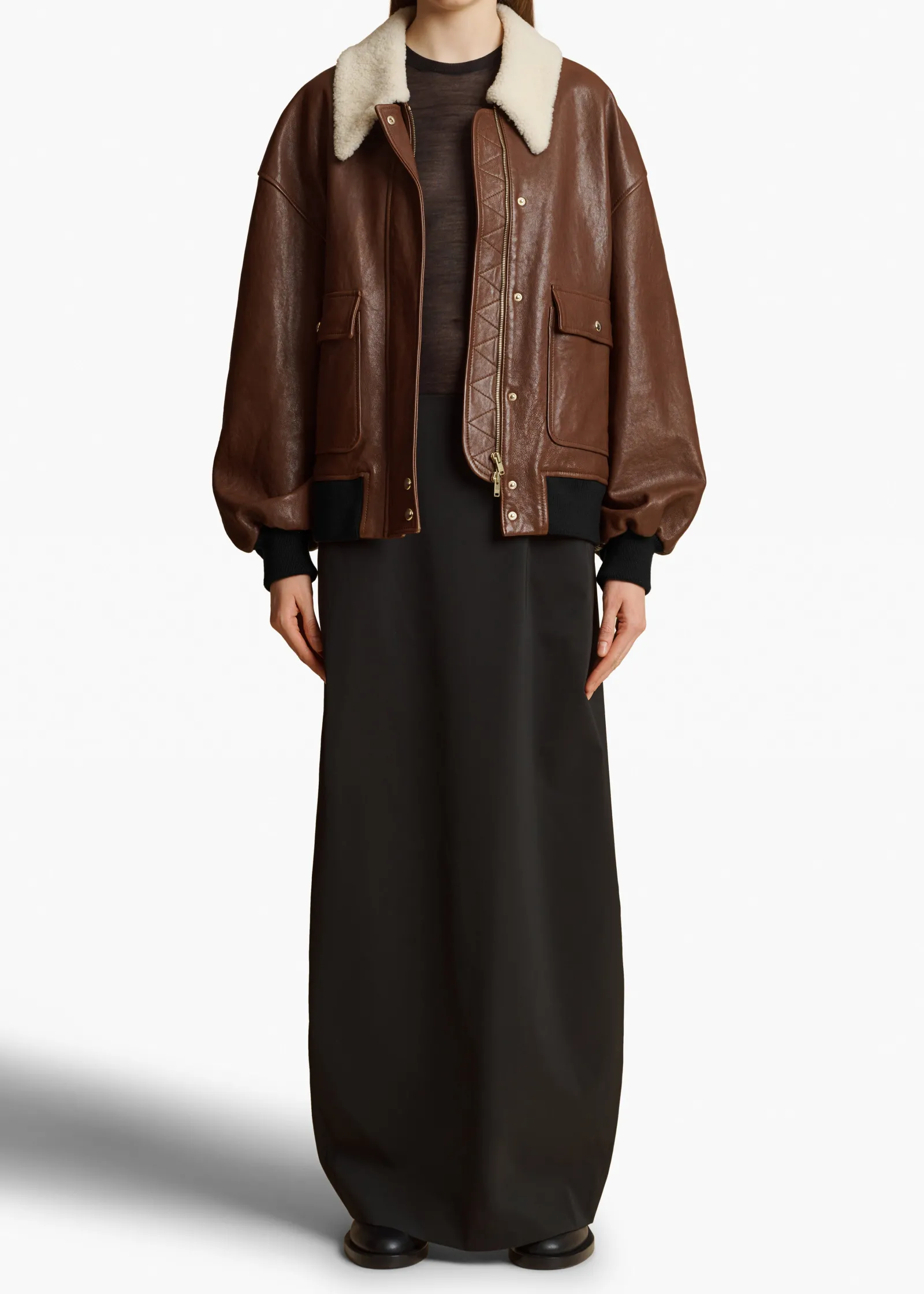 Khaite Leather|Outerwear & Coats-Shellar Jacket in Classic Brown Leather