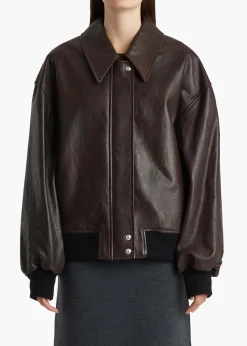 Khaite Leather|Outerwear & Coats-Shelman Jacket in Dark Brown Leather