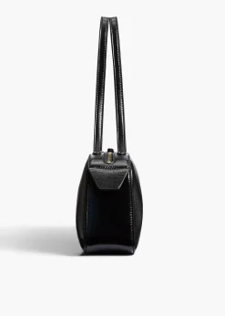 Khaite Shoulder Bags-Simona Shoulder Bag in Black Crackle Patent Leather