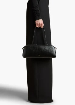 Khaite Shoulder Bags-Simona Shoulder Bag in Black Crackle Patent Leather