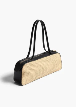 Khaite Shoulder Bags-Simona Shoulder Bag in Natural Raffia with Black Leather