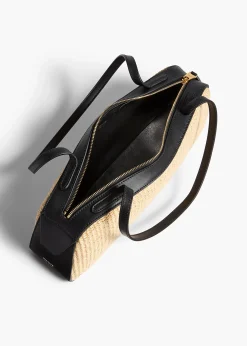 Khaite Shoulder Bags-Simona Shoulder Bag in Natural Raffia with Black Leather