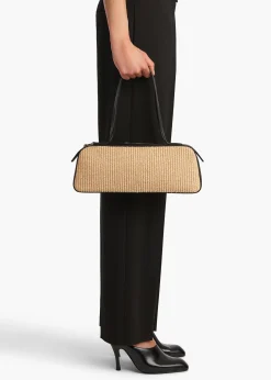 Khaite Shoulder Bags-Simona Shoulder Bag in Natural Raffia with Black Leather