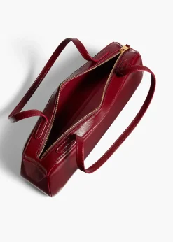 Khaite Shoulder Bags-Simona Shoulder Bag in Oxblood Crackle Patent Leather