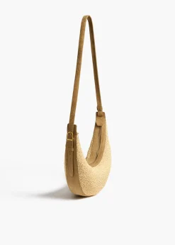 Khaite Crossbody Bags-Small Augustina Crossbody Bag in Wheat Suede and Natural Raffia