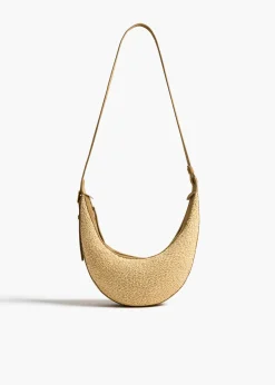 Khaite Crossbody Bags-Small Augustina Crossbody Bag in Wheat Suede and Natural Raffia