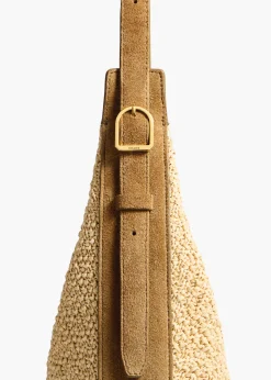 Khaite Crossbody Bags-Small Augustina Crossbody Bag in Wheat Suede and Natural Raffia