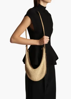 Khaite Crossbody Bags-Small Augustina Crossbody Bag in Wheat Suede and Natural Raffia
