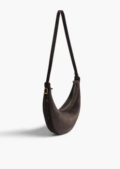 Khaite Crossbody Bags-Small Augustina Crossbody Bag in Dark Brown Suede
