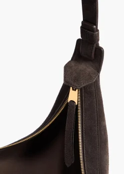 Khaite Crossbody Bags-Small Augustina Crossbody Bag in Dark Brown Suede