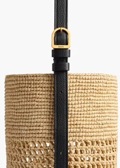 Khaite Totes-Small Billie Bucket Bag in Natural and Lead Raffia
