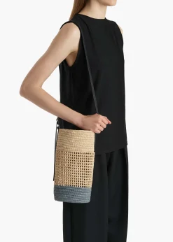 Khaite Totes-Small Billie Bucket Bag in Natural and Lead Raffia