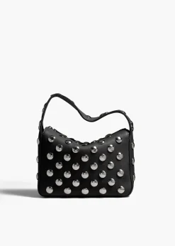 Khaite Top Handle-Small Elena Bag in Black Pebbled Leather with Studs