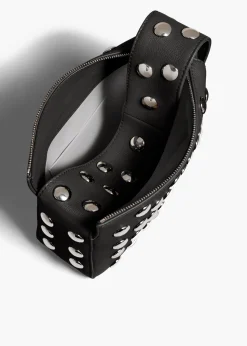 Khaite Top Handle-Small Elena Bag in Black Pebbled Leather with Studs