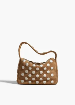 Khaite Top Handle-Small Elena Bag in Mud Suede with Studs